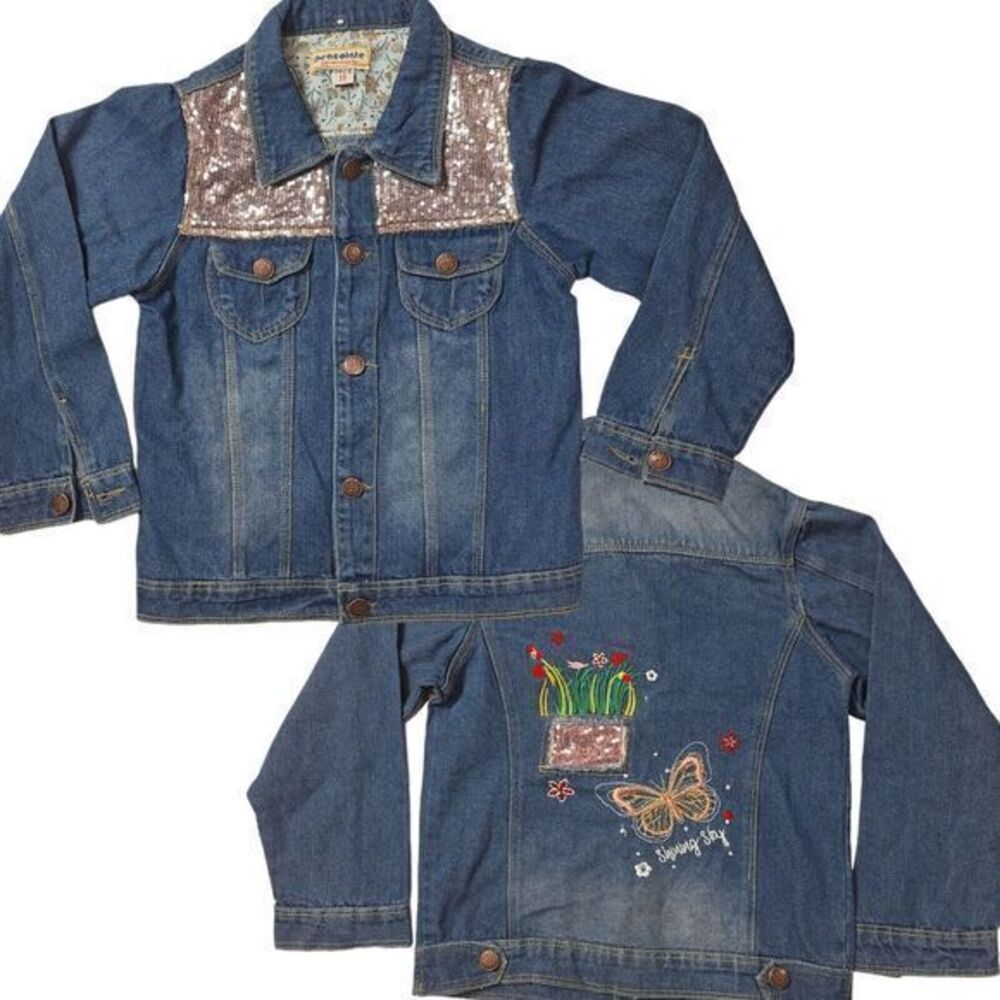 Peacolate Embroidered Denim Jacket for girls  with sequins Size 17 Pre‎ owned
